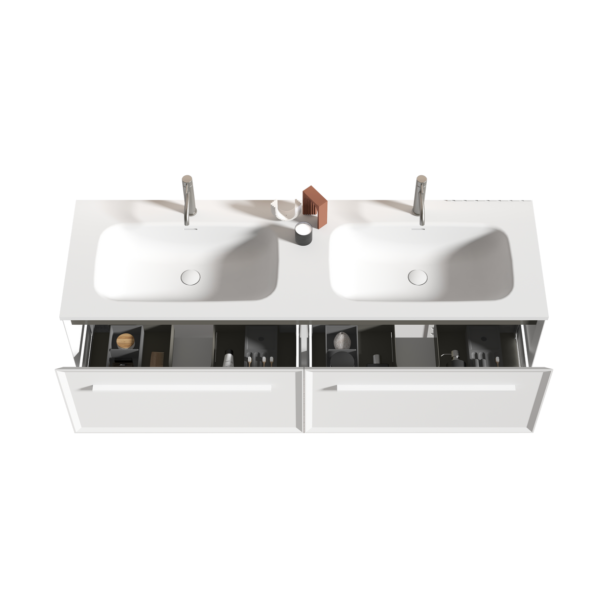 THE FURNITURE CO. Vanity Default 60 Inch Matt Snow White Bathroom Vanity with LED Drawer Light and Integrated Sink In Matt Snow White