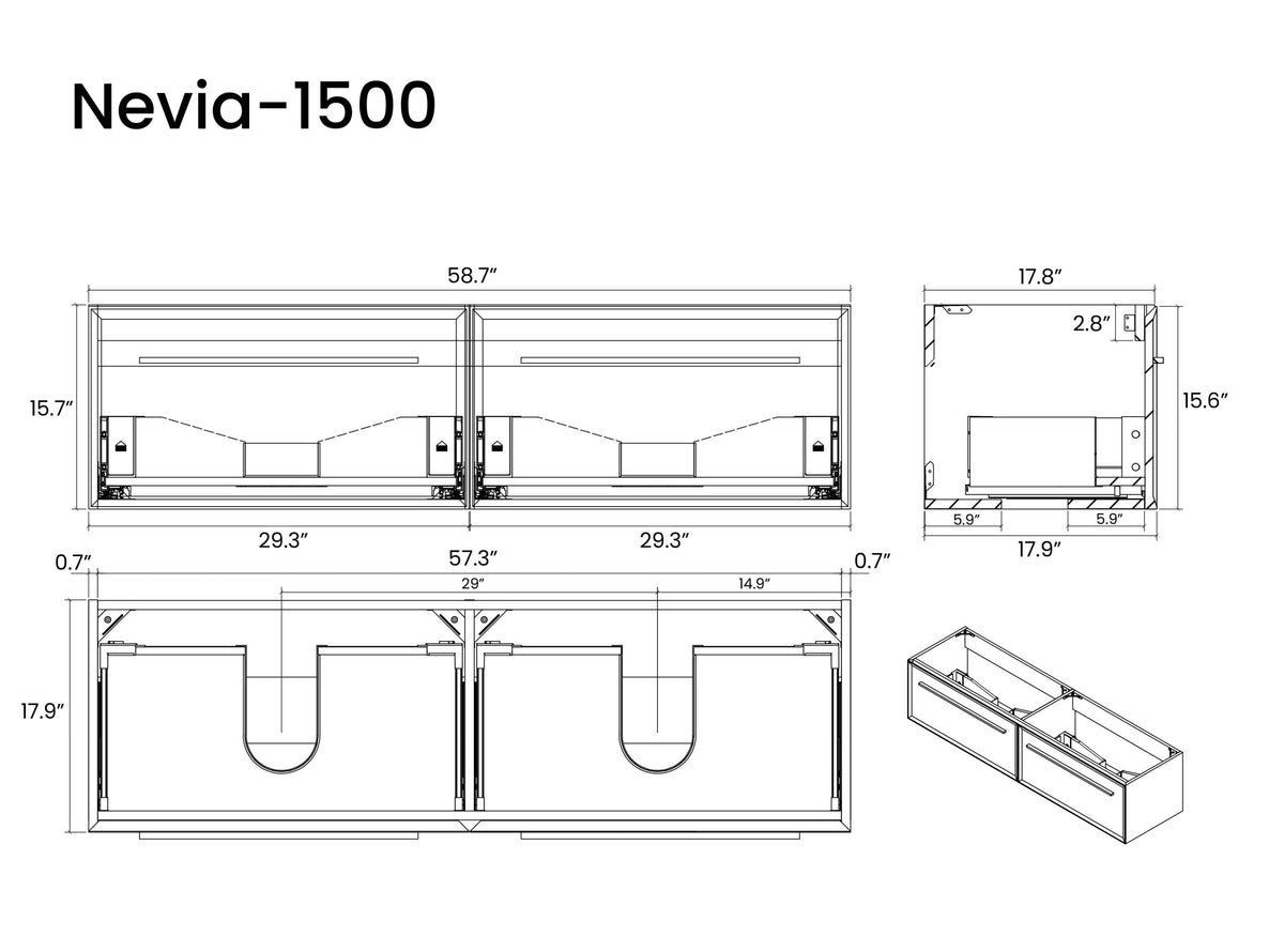 THE FURNITURE CO. Vanity Default 60 Inch Matt Snow White Bathroom Vanity with LED Drawer Light and Integrated Sink In Matt Snow White