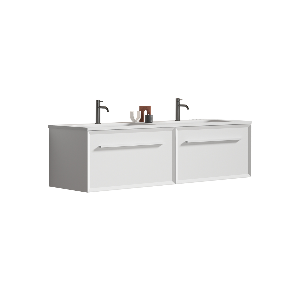 THE FURNITURE CO. Vanity Default 60 Inch Matt Snow White Bathroom Vanity with LED Drawer Light and Integrated Sink In Matt Snow White