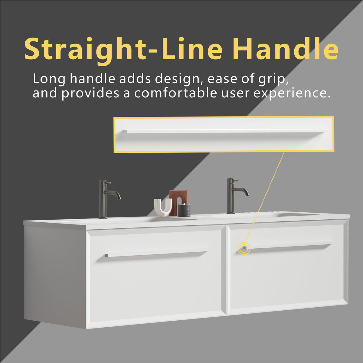 THE FURNITURE CO. Vanity Default 60 Inch Matt Snow White Bathroom Vanity with LED Drawer Light and Integrated Sink In Matt Snow White