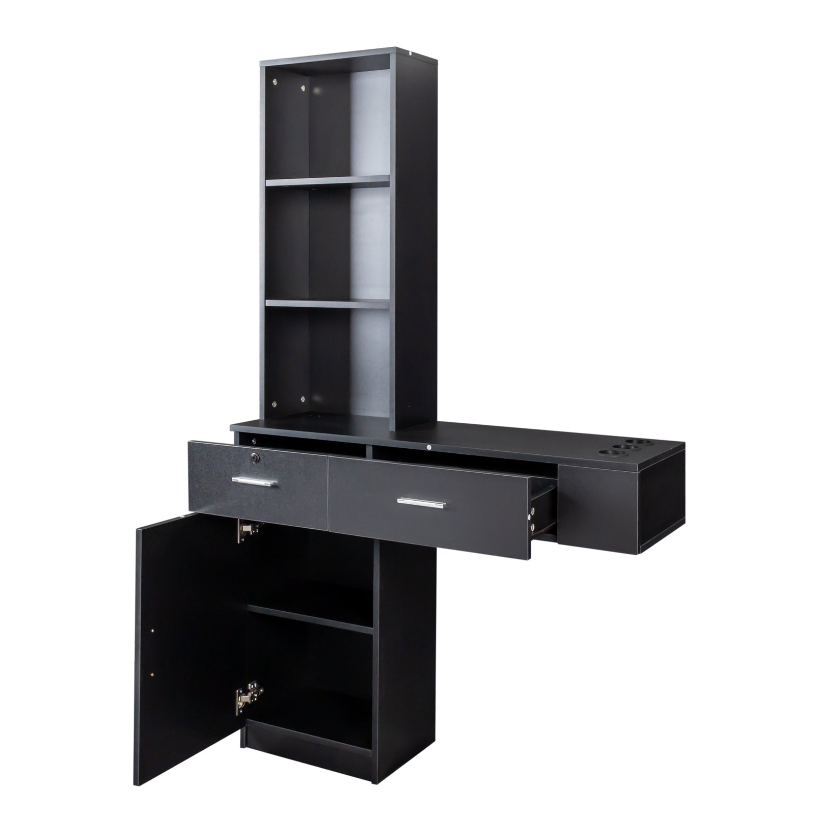 THE FURNITURE CO. Vanity Default Black Modern Simple Hair Desk With Multi-Layer Storage In Black