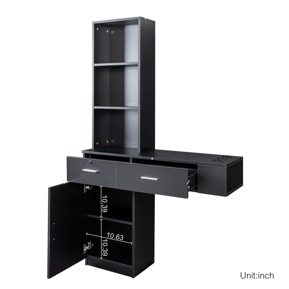 THE FURNITURE CO. Vanity Default Black Modern Simple Hair Desk With Multi-Layer Storage In Black