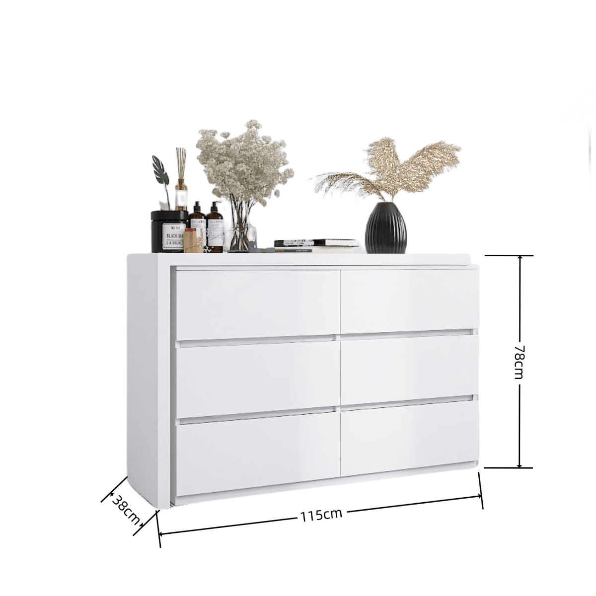 THE FURNITURE CO. Vanity Default Extended Desktop 6 Drawers Chest of Handless Drawer In White Color