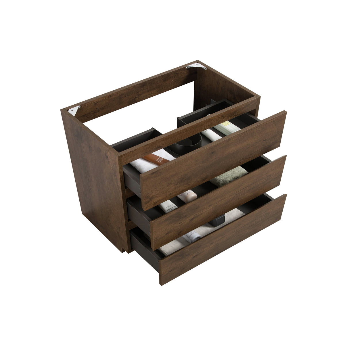 THE FURNITURE CO. Vanity Default Floor Cabinet Without Basin, Walnut Color, Three Drawers, Pre-assembled In Walnut