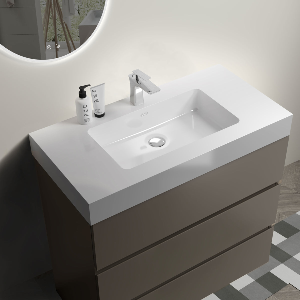 THE FURNITURE CO. Vanity Default Gray Bathroom Vanity with One-Piece Sink Large Storage Freestanding Design Eco-Friendly Construction In Gray