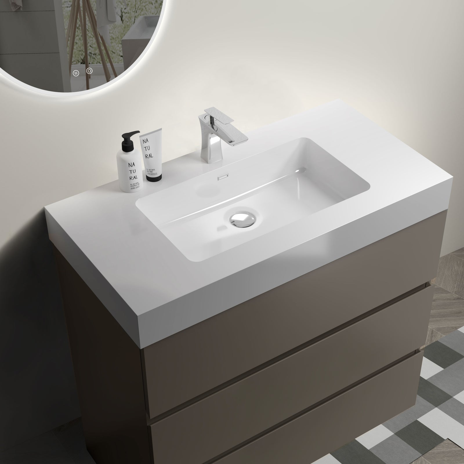 THE FURNITURE CO. Vanity Default Gray Bathroom Vanity with One-Piece Sink Large Storage Freestanding Design Eco-Friendly Construction In Gray
