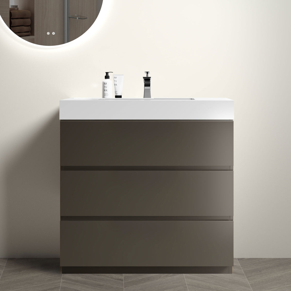 THE FURNITURE CO. Vanity Default Gray Bathroom Vanity with One-Piece Sink Large Storage Freestanding Design Eco-Friendly Construction In Gray
