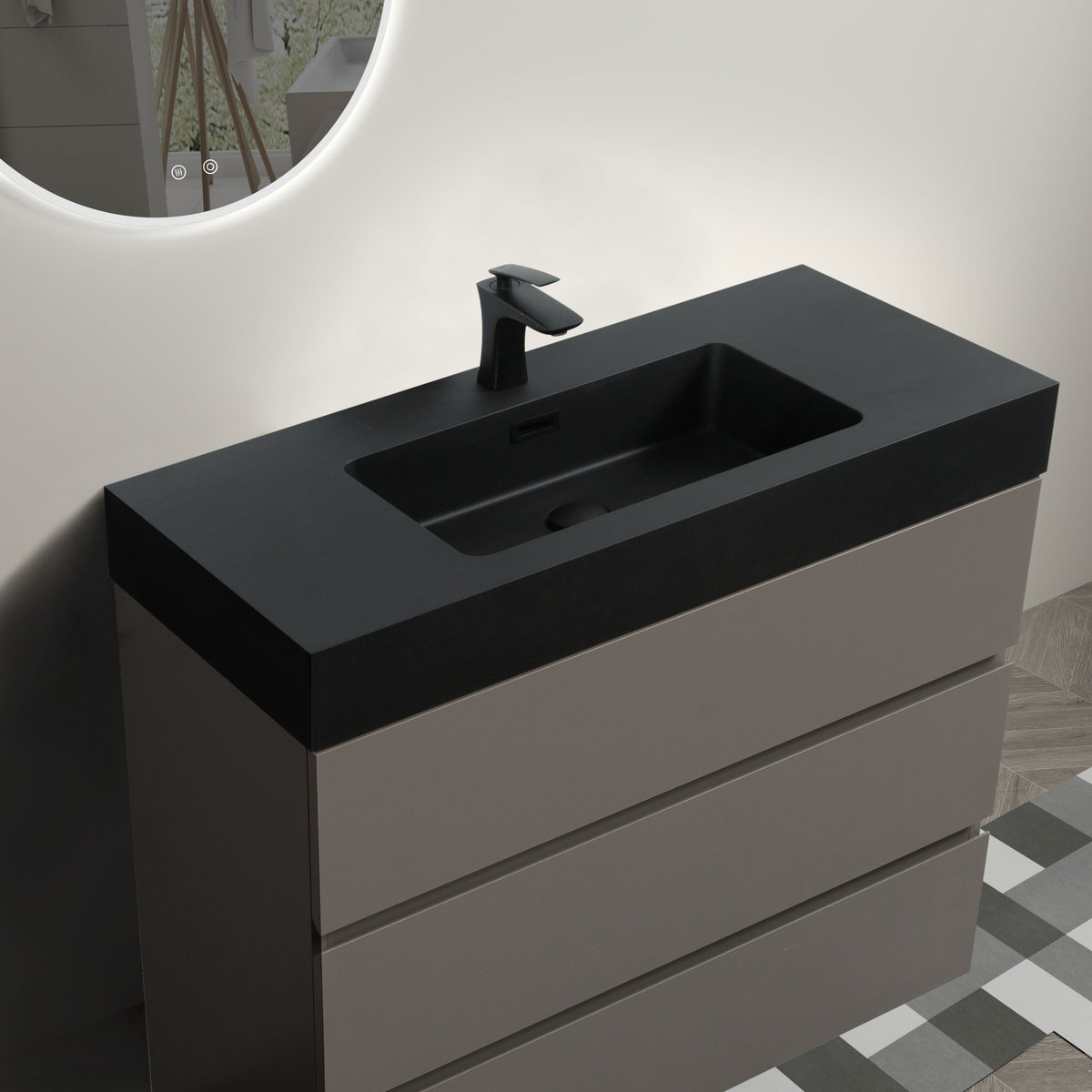 THE FURNITURE CO. Vanity Default Gray Bathroom Vanity with Sink Large Storage Freestanding Design One-Piece Black Basin Pre-assembled In Gray
