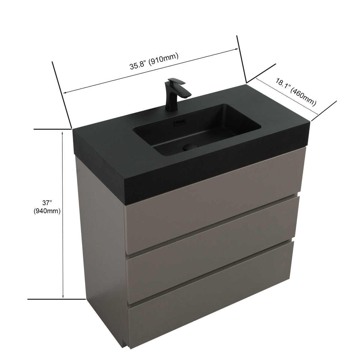 THE FURNITURE CO. Vanity Default Gray Bathroom Vanity with Sink Large Storage Freestanding Design One-Piece Black Basin Pre-assembled In Gray