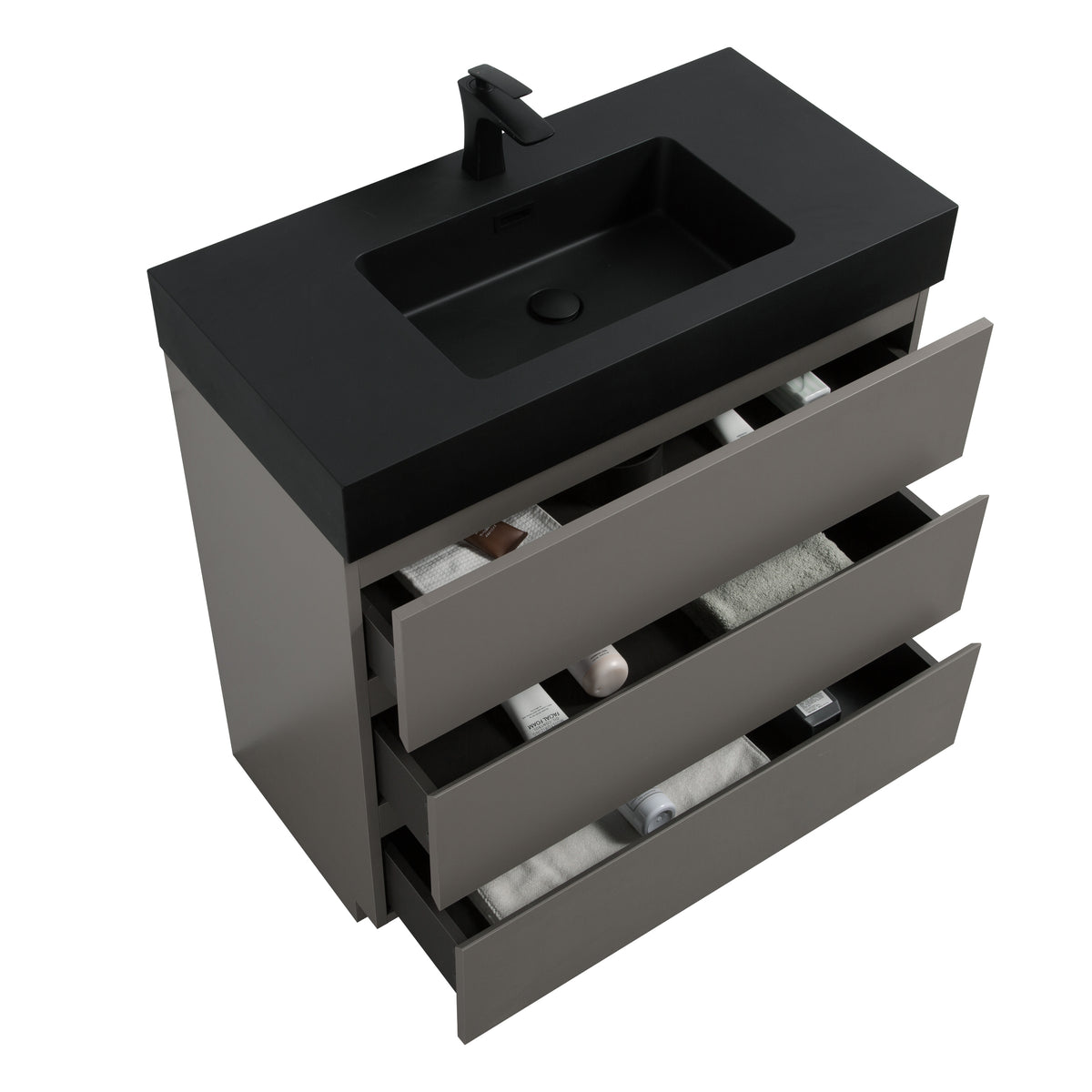 THE FURNITURE CO. Vanity Default Gray Bathroom Vanity with Sink Large Storage Freestanding Design One-Piece Black Basin Pre-assembled In Gray