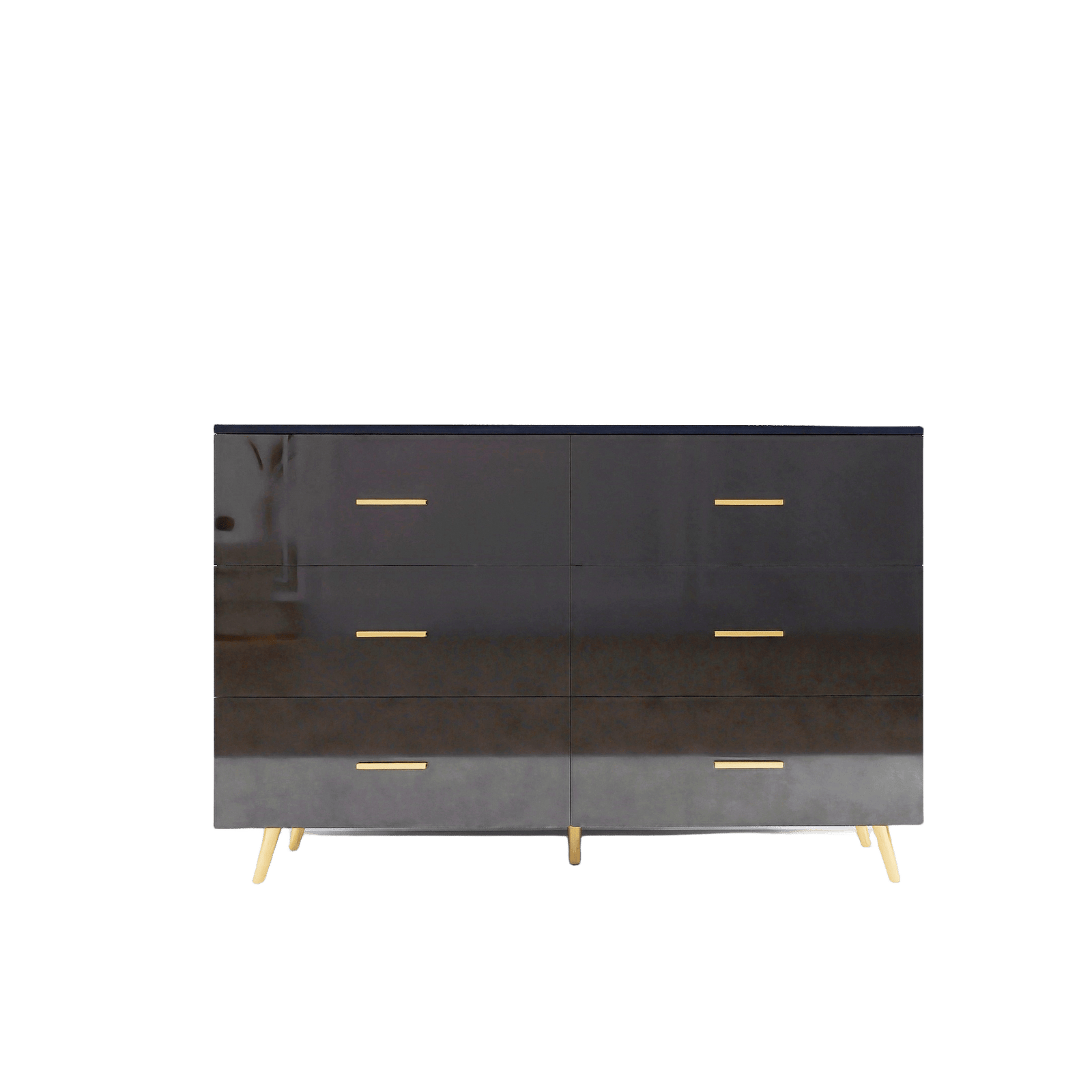 THE FURNITURE CO. Vanity Default High Glossy Surface 6 Drawers Chest of Drawer with Golden Handle and Legs In Black Color