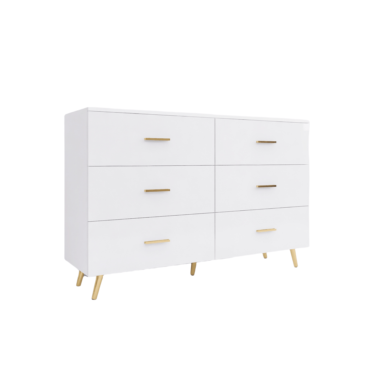 THE FURNITURE CO. Vanity Default High Glossy Surface 6 Drawers Chest With Golden Handle And Steel Legs In White