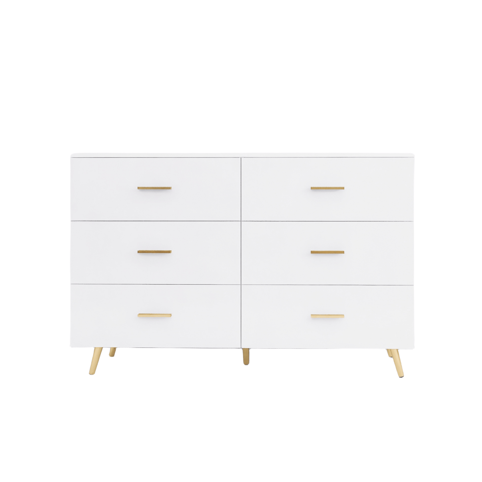 THE FURNITURE CO. Vanity Default High Glossy Surface 6 Drawers Chest With Golden Handle And Steel Legs In White