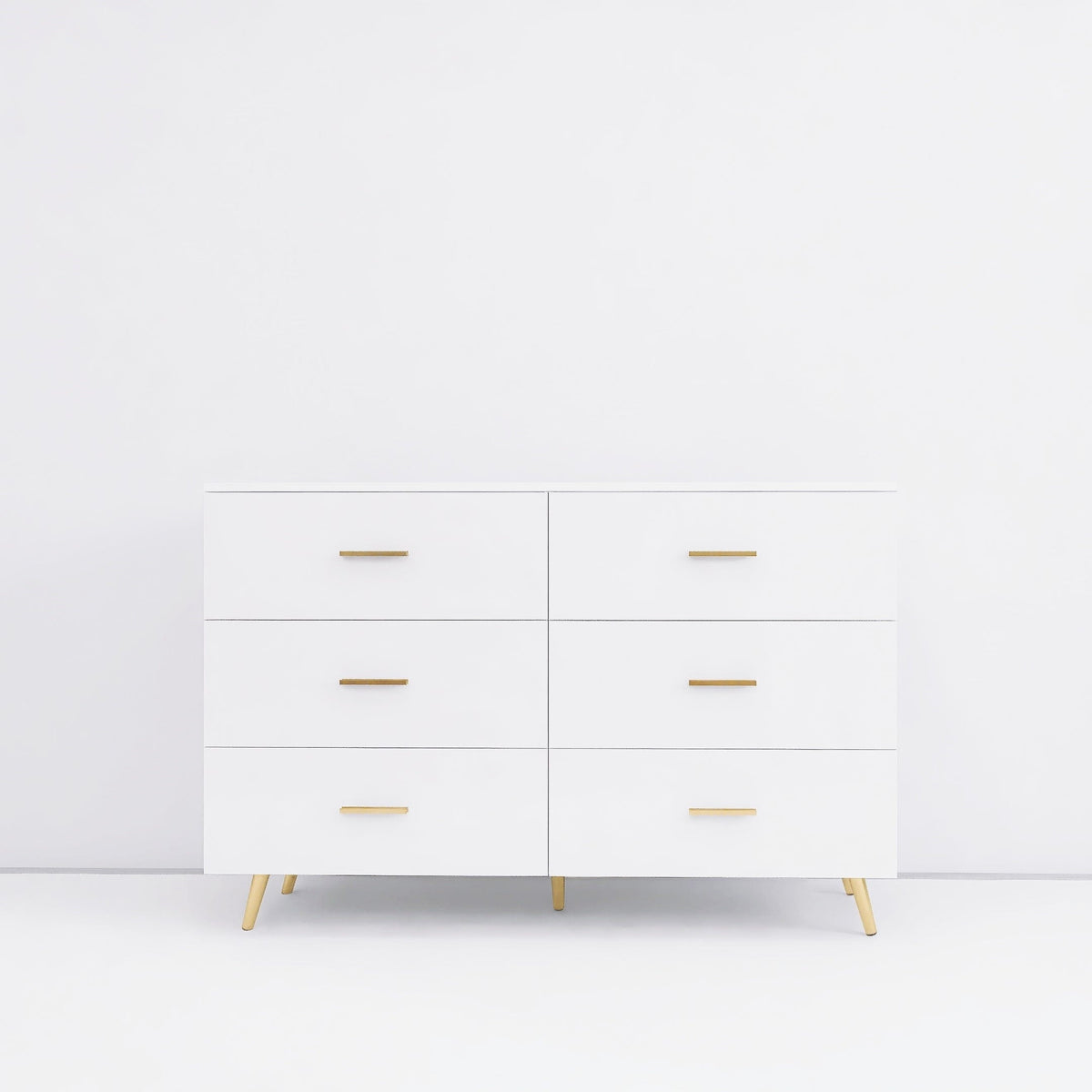 THE FURNITURE CO. Vanity Default High Glossy Surface 6 Drawers Chest With Golden Handle And Steel Legs In White