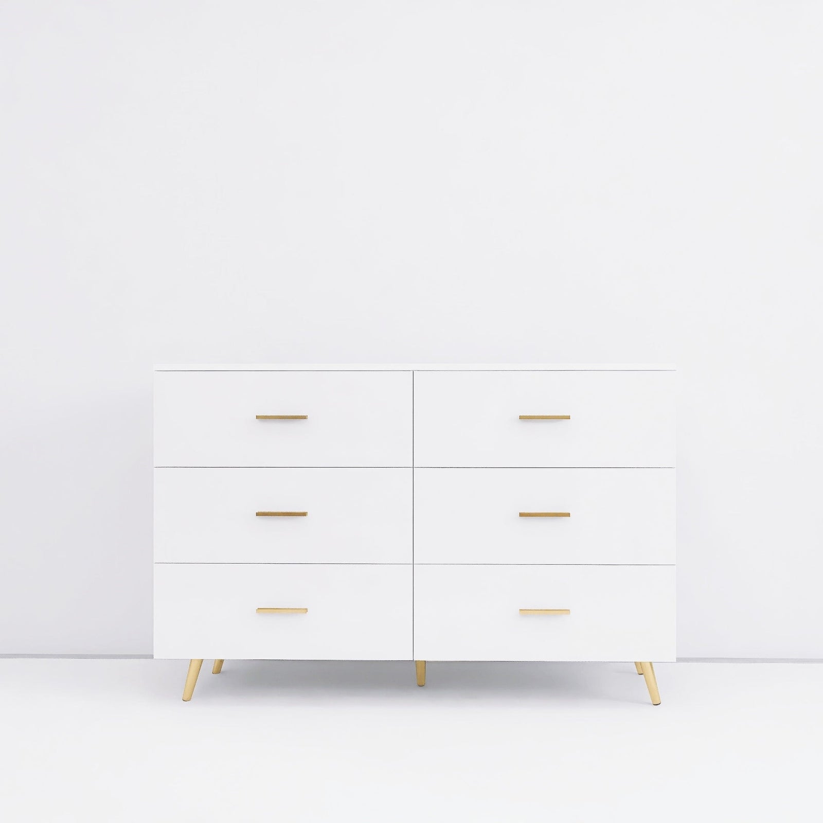 THE FURNITURE CO. Vanity Default High Glossy Surface 6 Drawers Chest With Golden Handle And Steel Legs In White