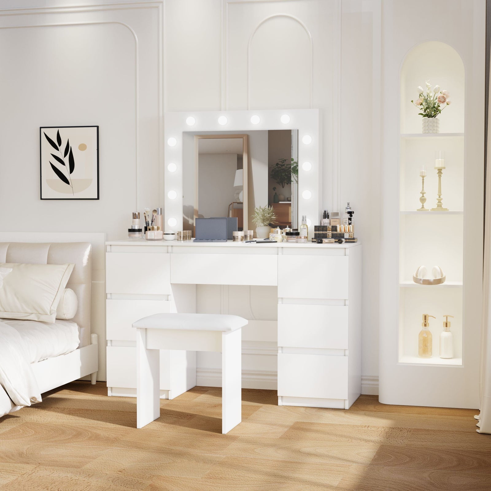 THE FURNITURE CO. Vanity Default Large White Vanity Tables with Mirror and Light In Matte White