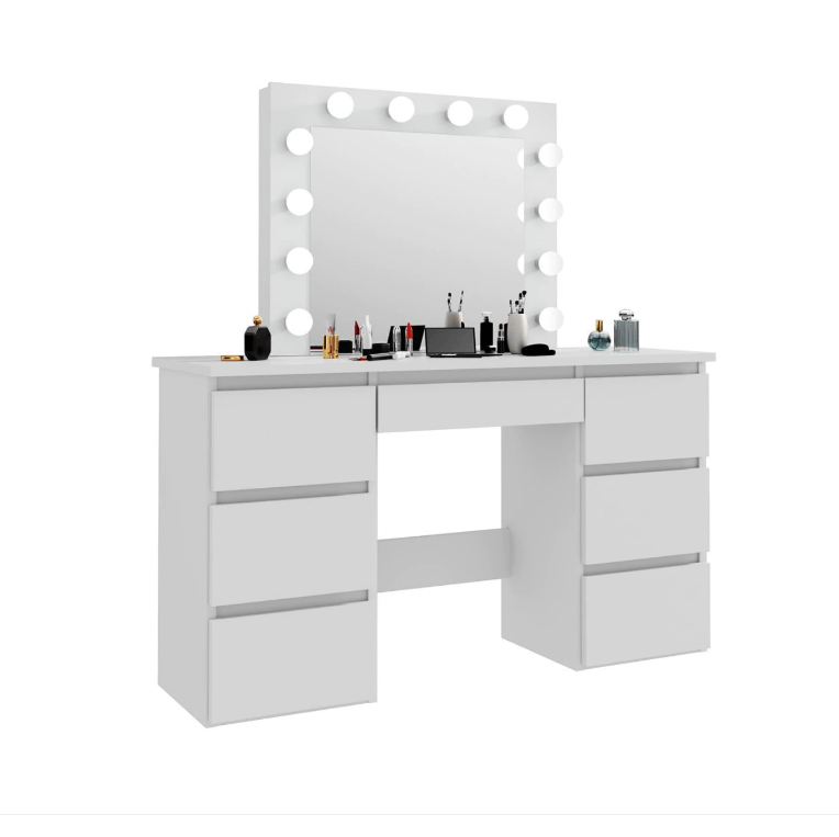 THE FURNITURE CO. Vanity Default Large White Vanity Tables with Mirror and Light In Matte White