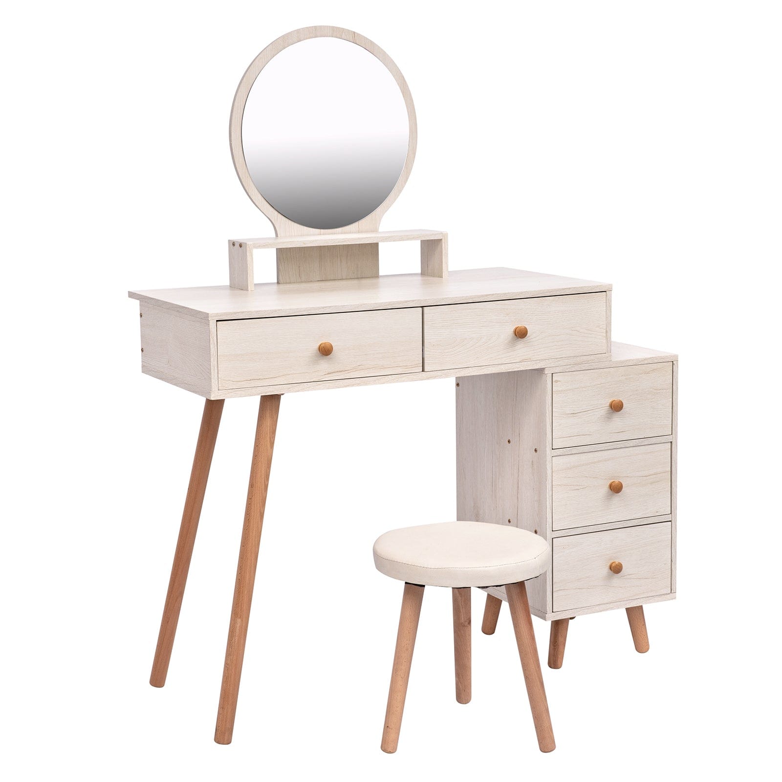 THE FURNITURE CO. Vanity Default Makeup Vanity Table with 5 Drawers and Mirror In American White Oak