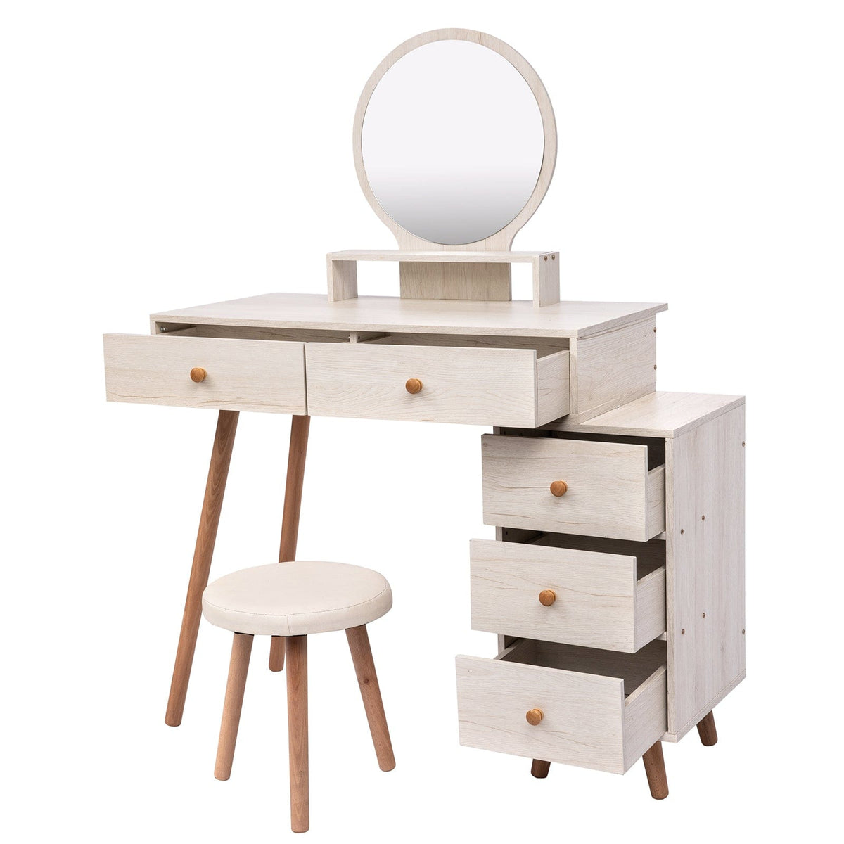 THE FURNITURE CO. Vanity Default Makeup Vanity Table with 5 Drawers and Mirror In American White Oak