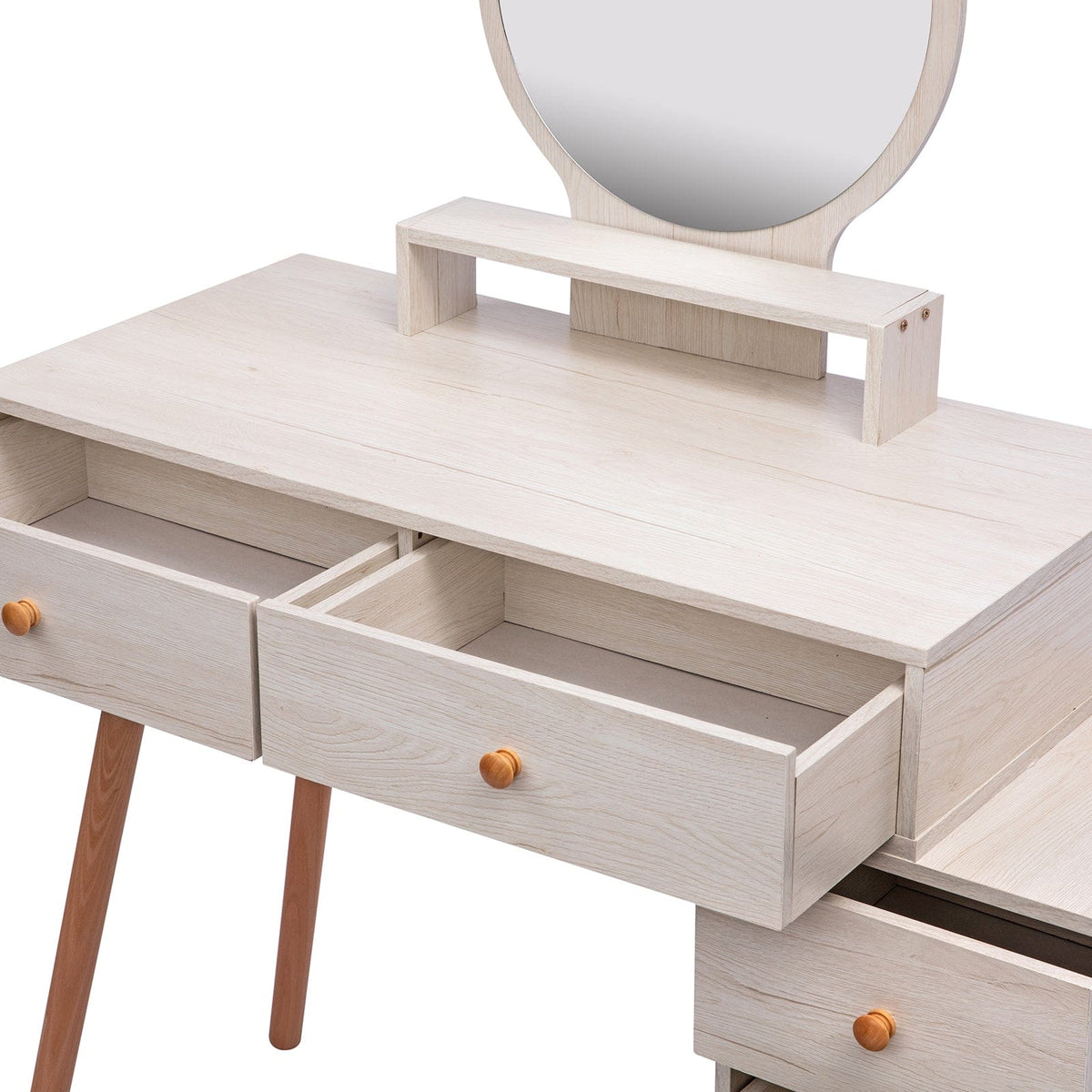 THE FURNITURE CO. Vanity Default Makeup Vanity Table with 5 Drawers and Mirror In American White Oak