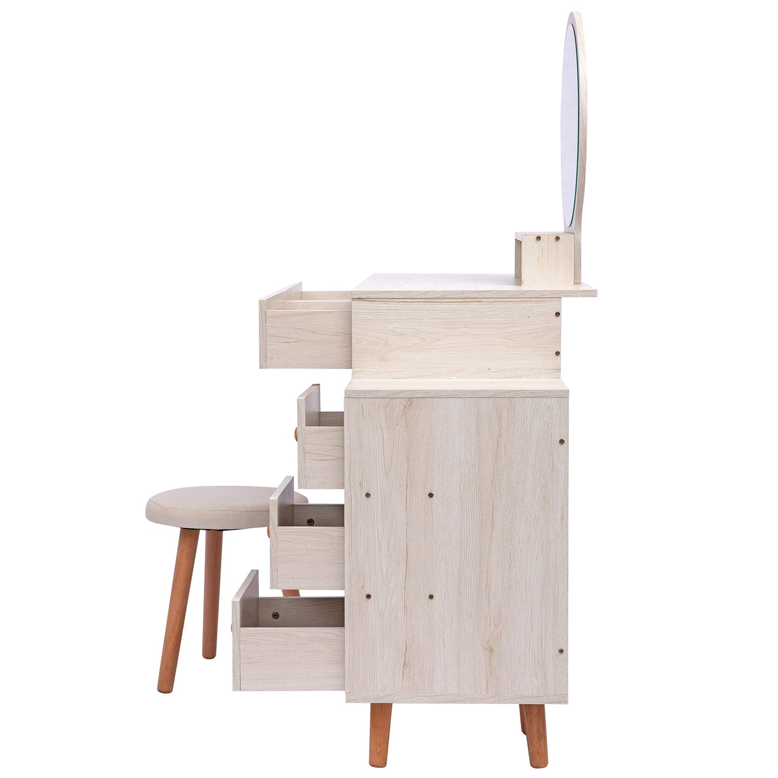 THE FURNITURE CO. Vanity Default Makeup Vanity Table with 5 Drawers and Mirror In American White Oak