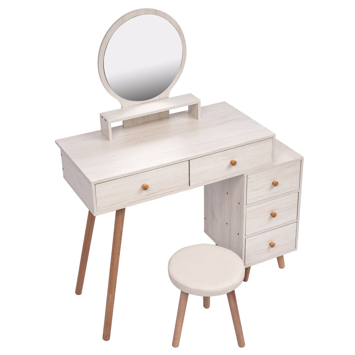 THE FURNITURE CO. Vanity Default Makeup Vanity Table with 5 Drawers and Mirror In American White Oak