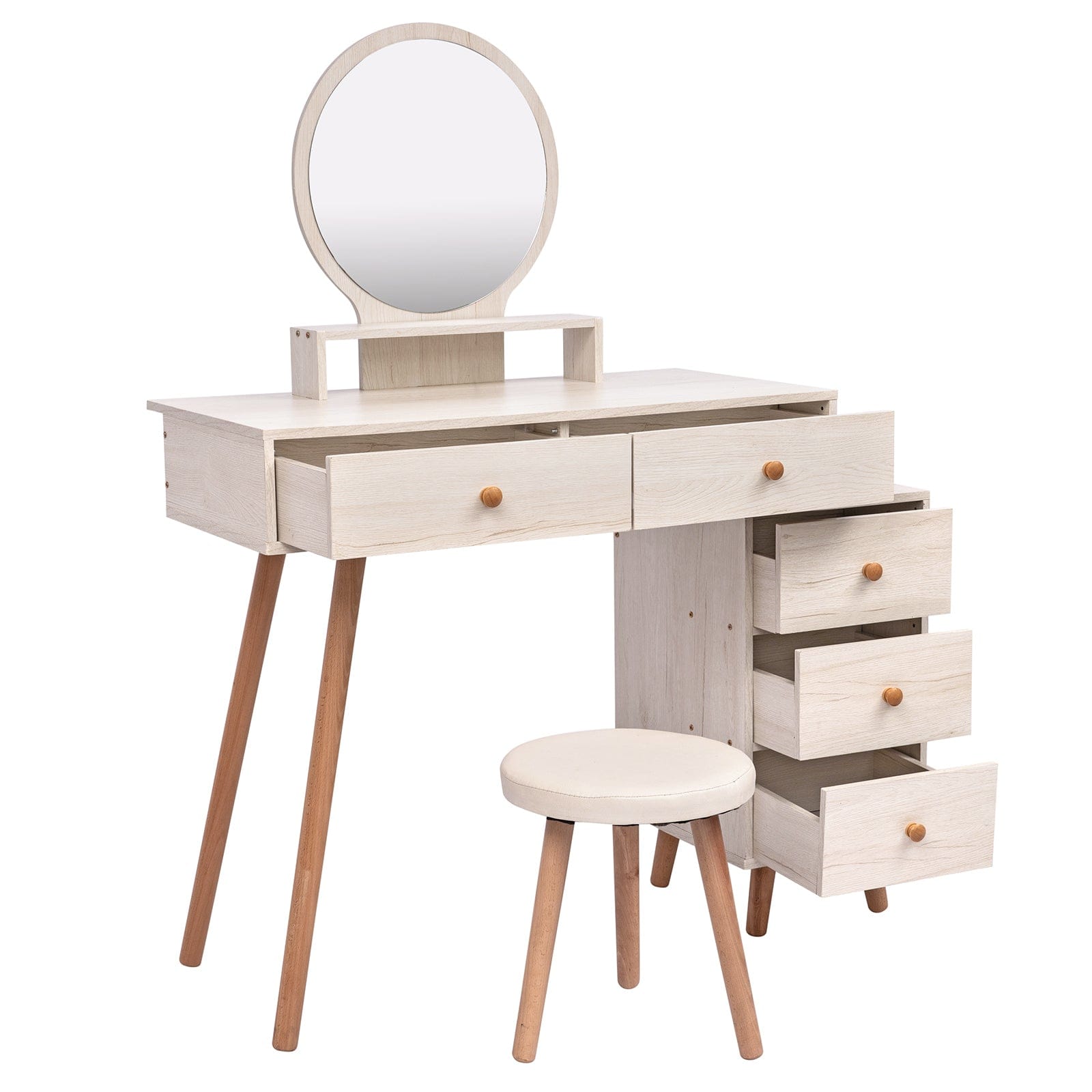 THE FURNITURE CO. Vanity Default Makeup Vanity Table with 5 Drawers and Mirror In American White Oak