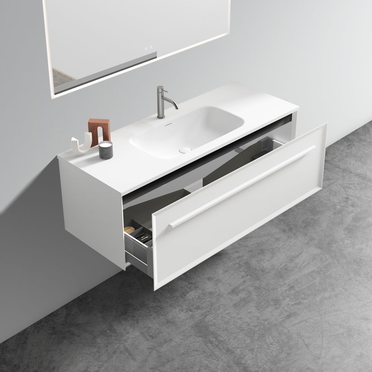 THE FURNITURE CO. Vanity Default Matt Snow White Bathroom Vanity with Solid Surface Sink In White