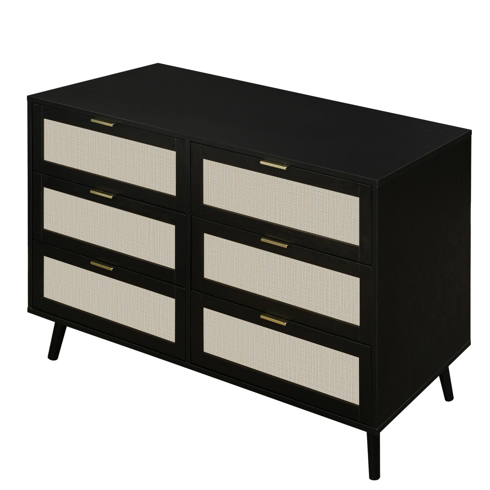 THE FURNITURE CO. Vanity Default Modern 6 Drawer Dresser Wood Cabinet for Storage In Black