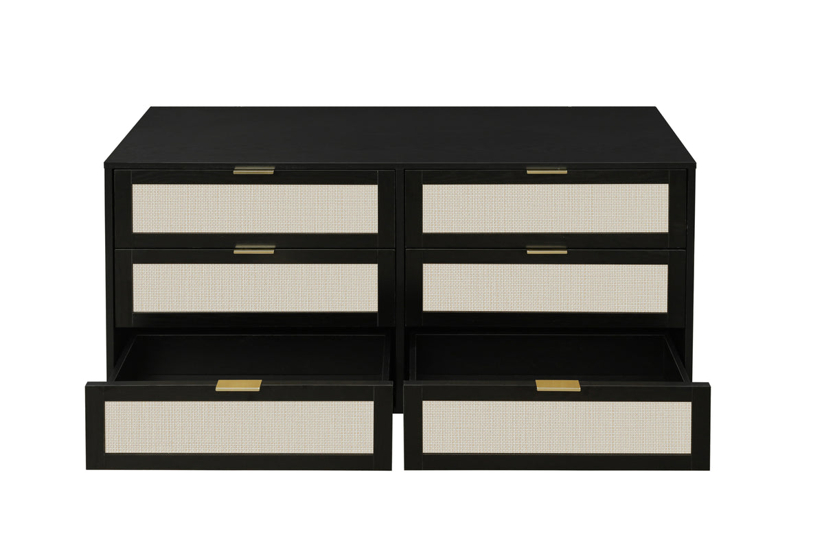 THE FURNITURE CO. Vanity Default Modern 6 Drawer Dresser Wood Cabinet for Storage In Black