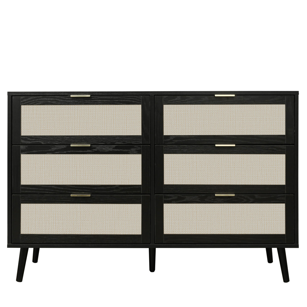 THE FURNITURE CO. Vanity Default Modern 6 Drawer Dresser Wood Cabinet for Storage In Black