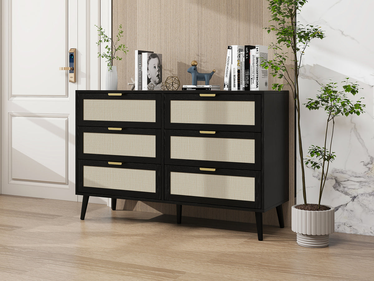 THE FURNITURE CO. Vanity Default Modern 6 Drawer Dresser Wood Cabinet for Storage In Black