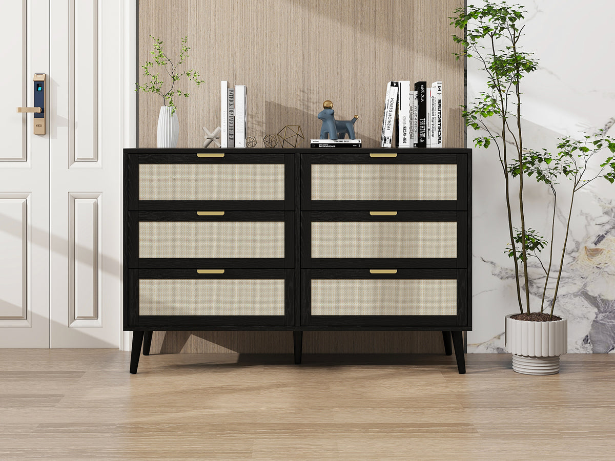 THE FURNITURE CO. Vanity Default Modern 6 Drawer Dresser Wood Cabinet for Storage In Black