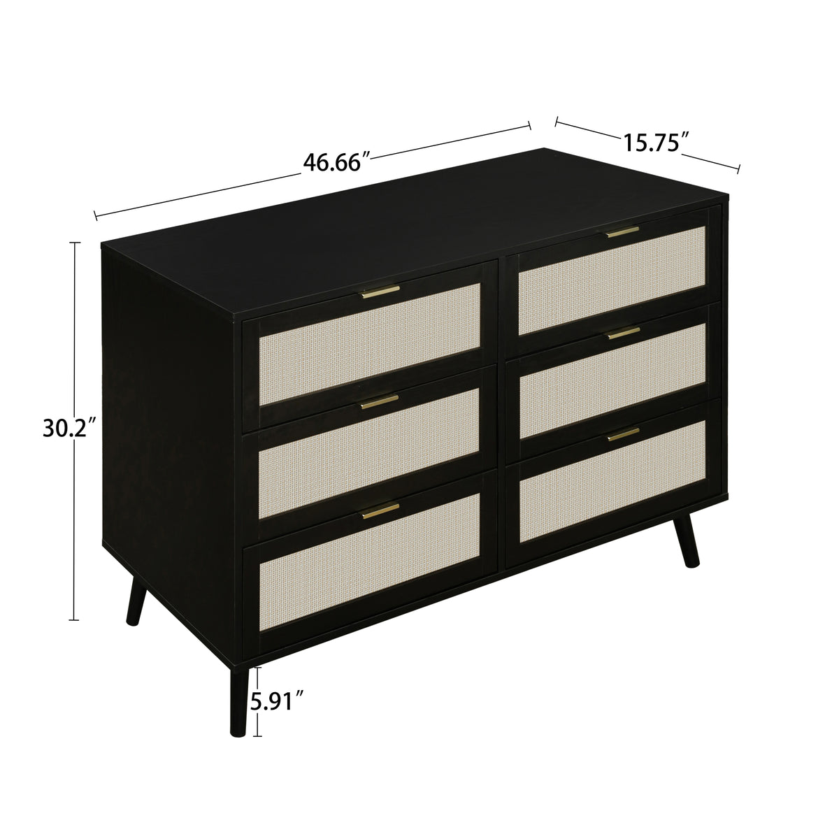 THE FURNITURE CO. Vanity Default Modern 6 Drawer Dresser Wood Cabinet for Storage In Black