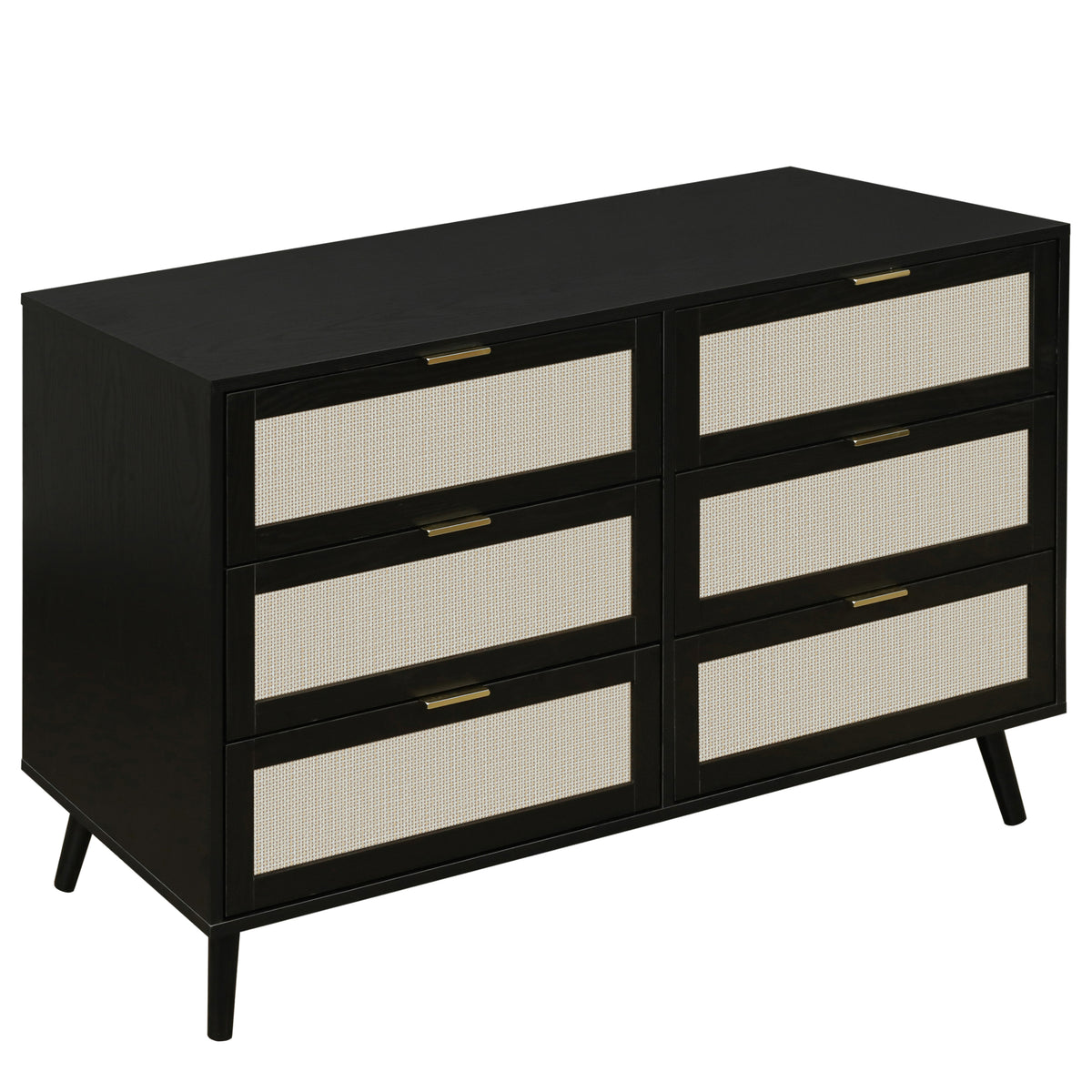 THE FURNITURE CO. Vanity Default Modern 6 Drawer Dresser Wood Cabinet for Storage In Black