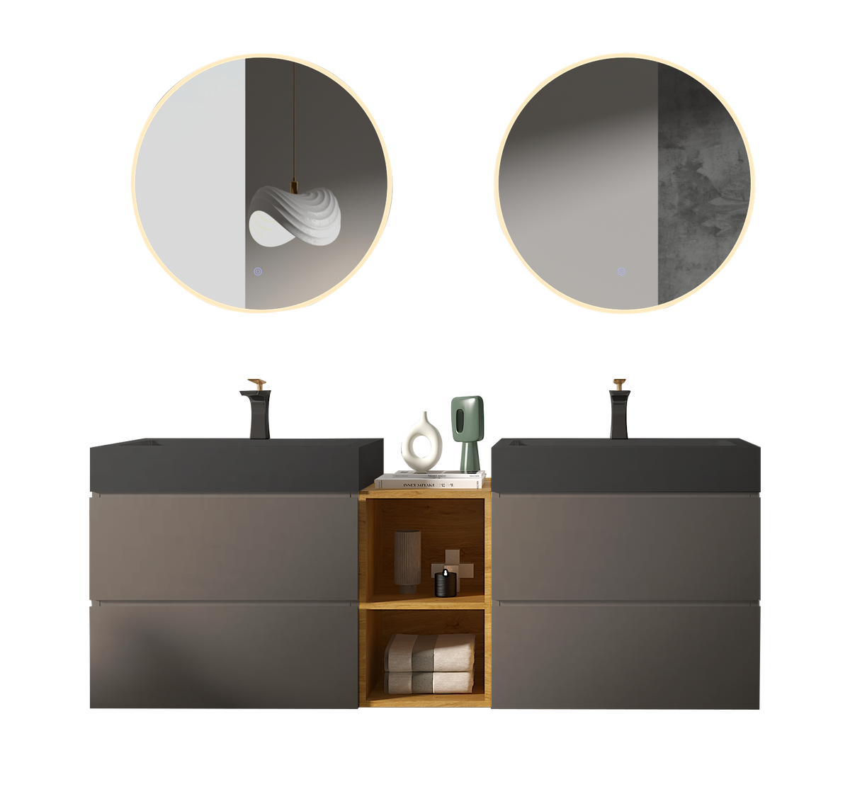 THE FURNITURE CO. Vanity Default Modern Space Gray Bathroom Vanity with Double Sinks and Open Shelf In Space Gray