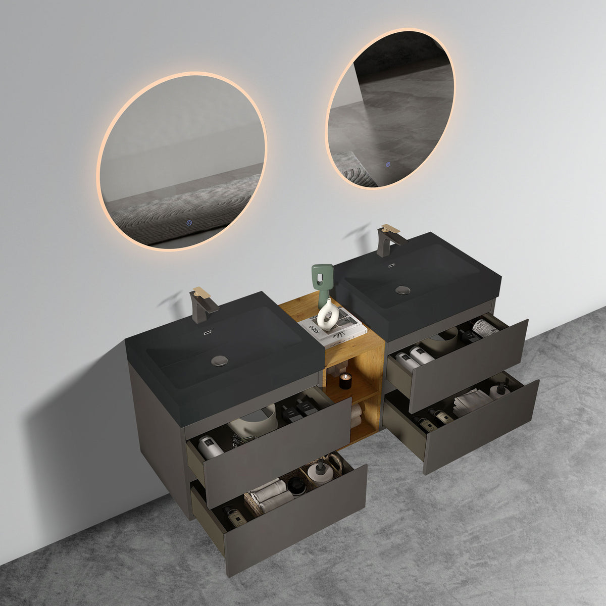 THE FURNITURE CO. Vanity Default Modern Space Grey Bathroom Vanity with Double Sinks and Open Shelf In Space Grey