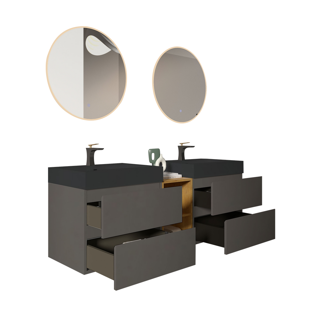 THE FURNITURE CO. Vanity Default Modern Space Grey Bathroom Vanity with Double Sinks and Open Shelf In Space Grey