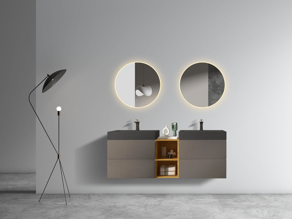 THE FURNITURE CO. Vanity Default Modern Space Grey Bathroom Vanity with Double Sinks and Open Shelf In Space Grey