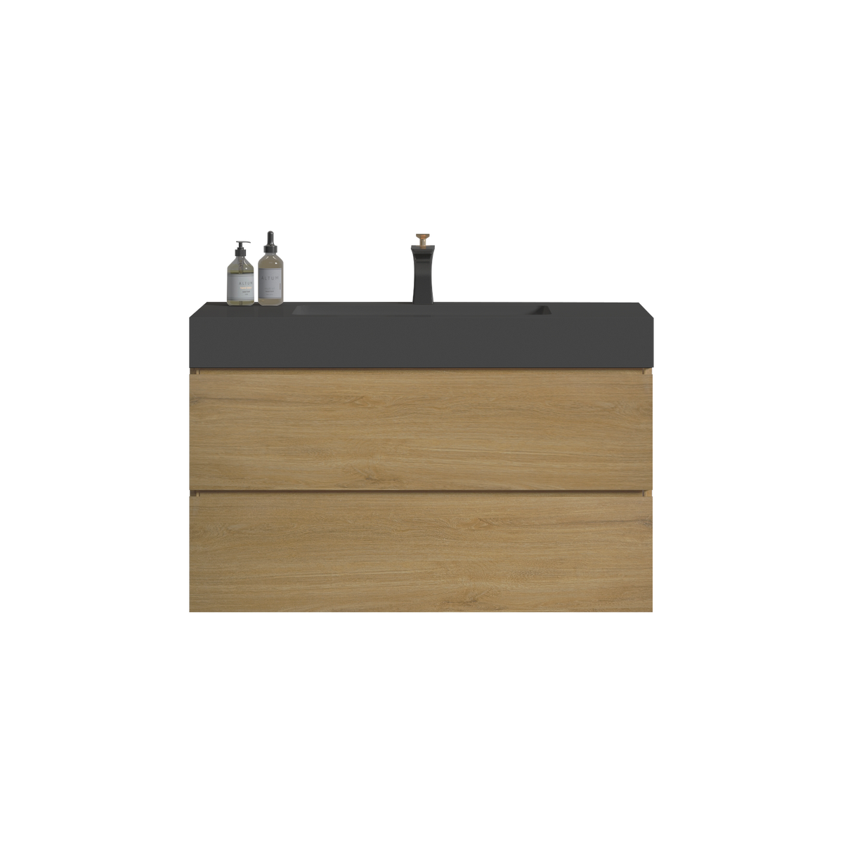 THE FURNITURE CO. Vanity Default Natural Oak Bathroom Vanity with Large Storage and Black Sink In Natural Oak