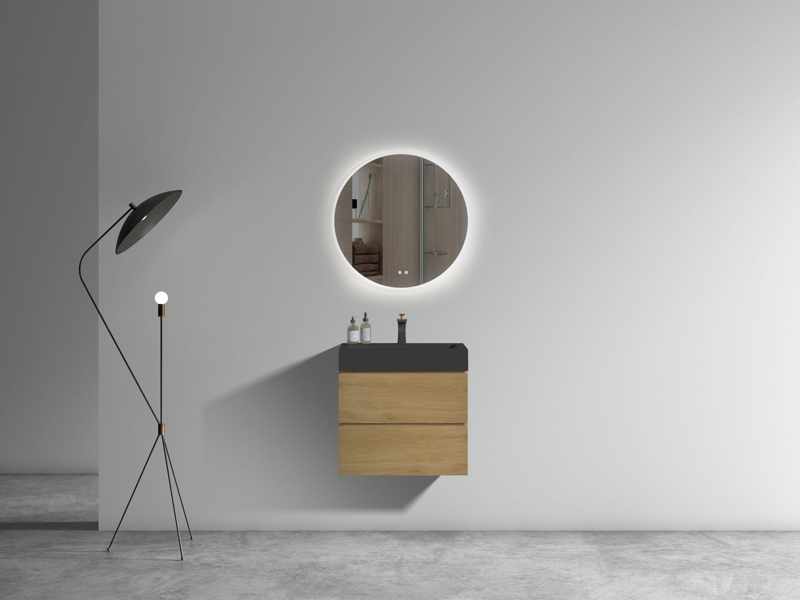 THE FURNITURE CO. Vanity Default Natural Oak Wall Mounted Bathroom Vanity with Black Sink Large Storage Pre-Assembled In Light Oak