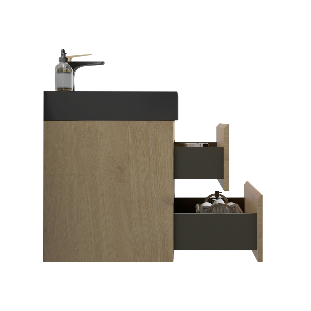THE FURNITURE CO. Vanity Default Natural Oak Wall Mounted Bathroom Vanity with Black Sink Large Storage Pre-Assembled In Light Oak