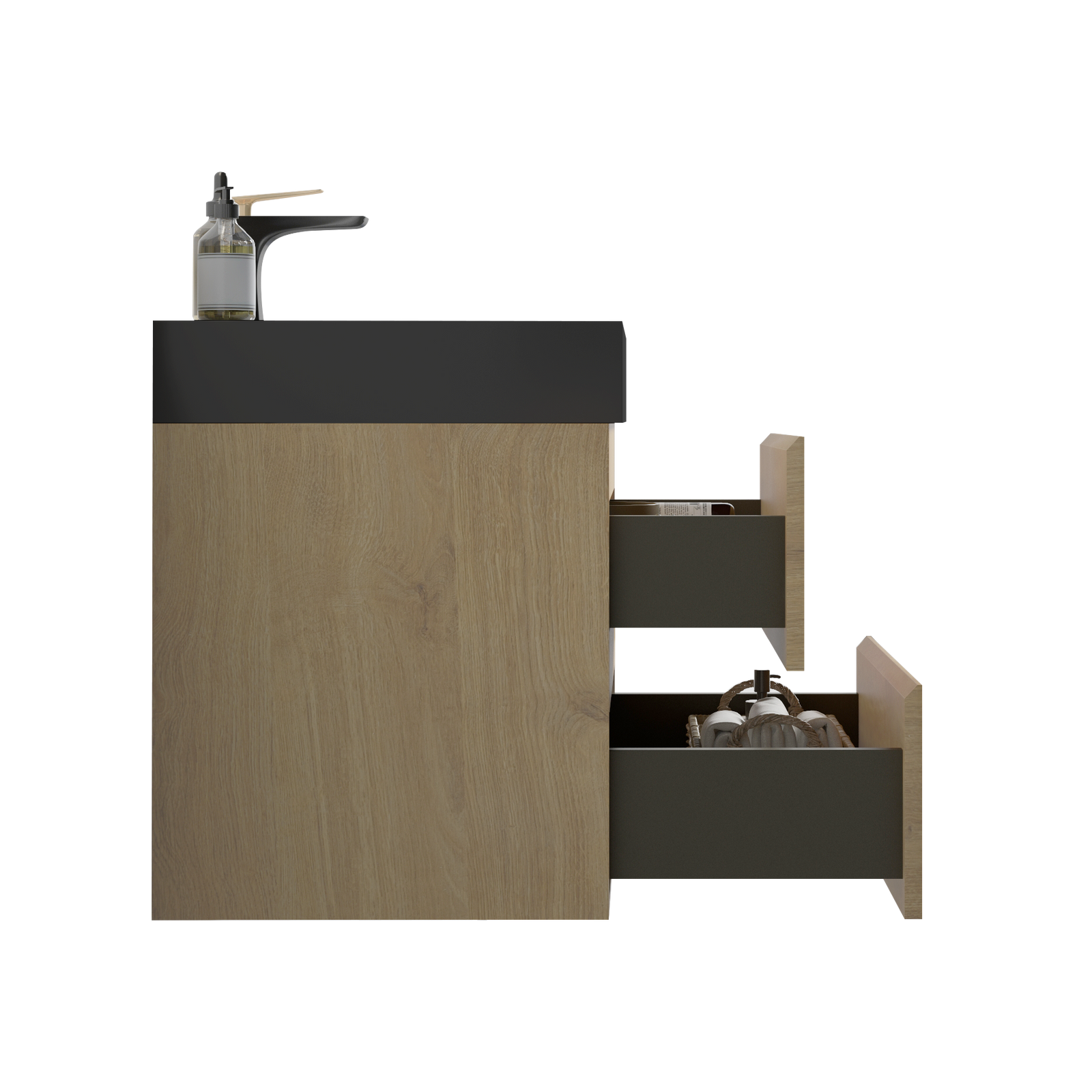 THE FURNITURE CO. Vanity Default Natural Oak Wall Mounted Bathroom Vanity with Black Sink Large Storage Pre-Assembled In Light Oak