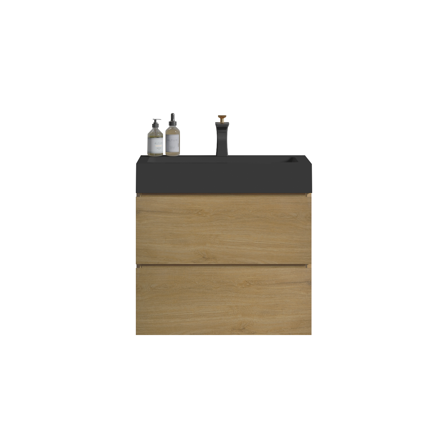 THE FURNITURE CO. Vanity Default Natural Oak Wall Mounted Bathroom Vanity with Black Sink Large Storage Pre-Assembled In Light Oak