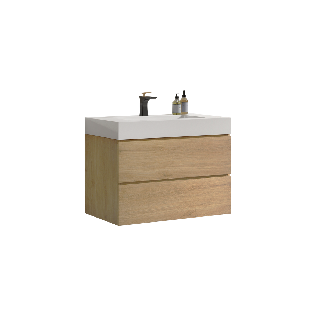 THE FURNITURE CO. Vanity Default Natural Oak Wall Mounted Bathroom Vanity with Sink Large Storage Floating Design In Natural Oak