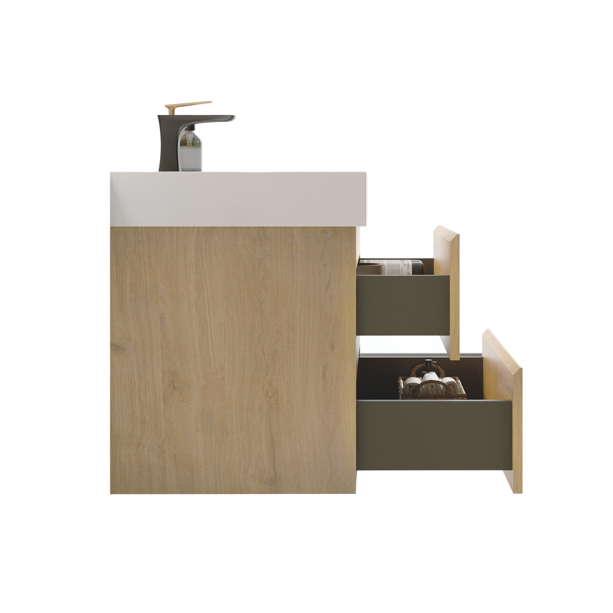 THE FURNITURE CO. Vanity Default Natural Oak Wall Mounted Bathroom Vanity with Sink Large Storage Floating Design In Natural Oak