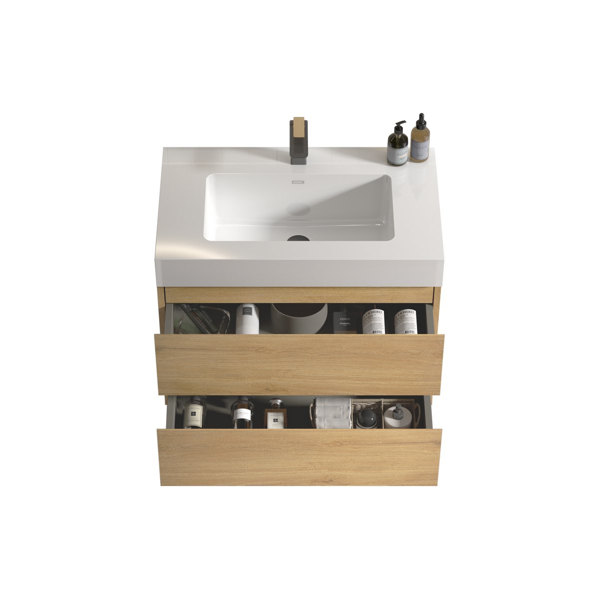 THE FURNITURE CO. Vanity Default Natural Oak Wall Mounted Bathroom Vanity with Sink Large Storage Floating Design In Natural Oak