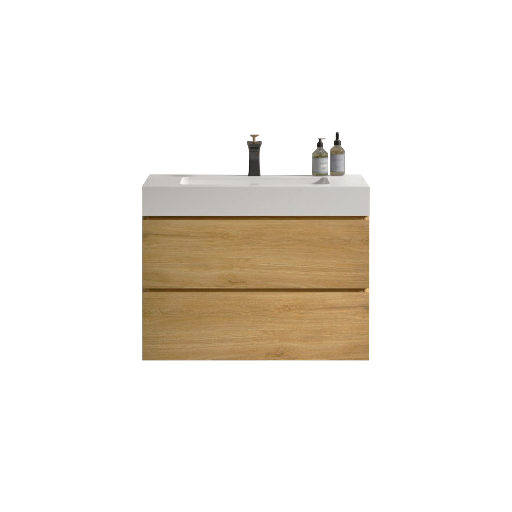 THE FURNITURE CO. Vanity Default Natural Oak Wall Mounted Bathroom Vanity with Sink Large Storage Floating Design In Natural Oak