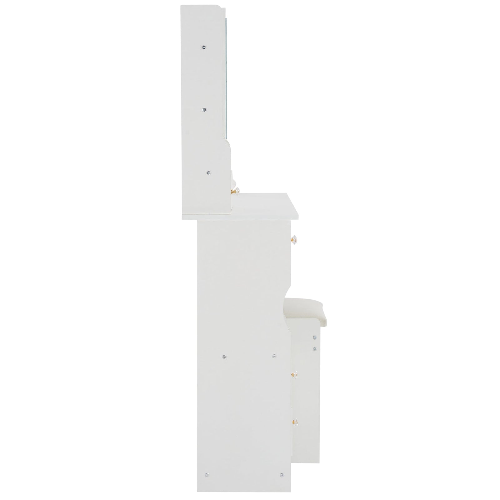 THE FURNITURE CO. Vanity Default Small Size Left Drawer Desktop Vanity Table With Cushioned Stool Extra Large Sliding Mirror High Capacity Storage Suitable For Small Space In White