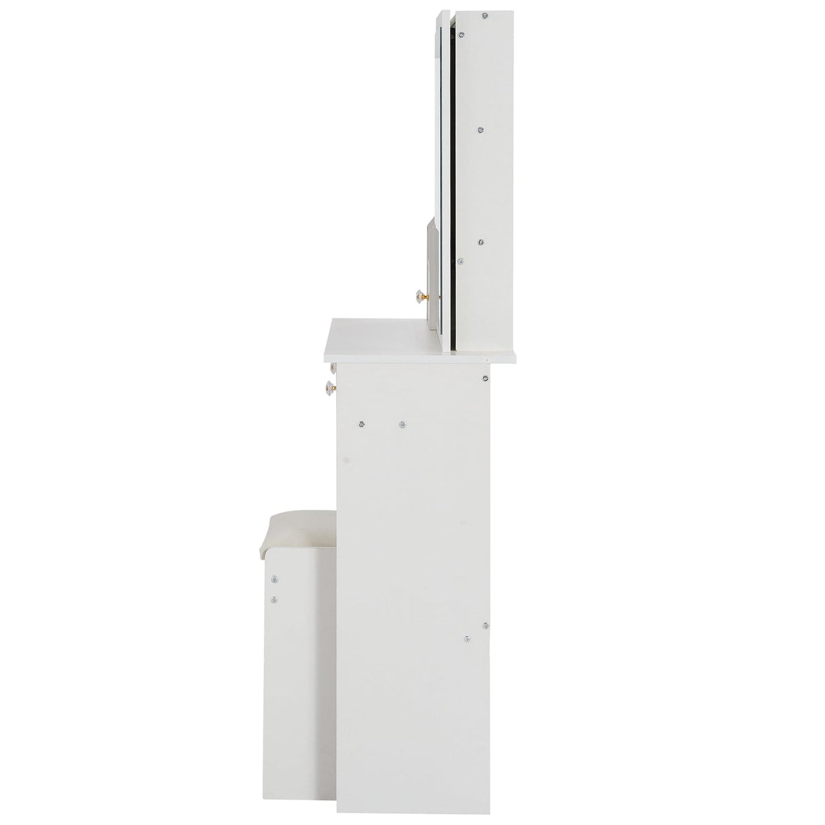 THE FURNITURE CO. Vanity Default Small Size Left Drawer Desktop Vanity Table With Cushioned Stool Extra Large Sliding Mirror High Capacity Storage Suitable For Small Space In White